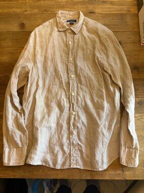 Charles Tyrwhitt Beige Linen Casual Button-Down Shirt, Men's Medium, Like New